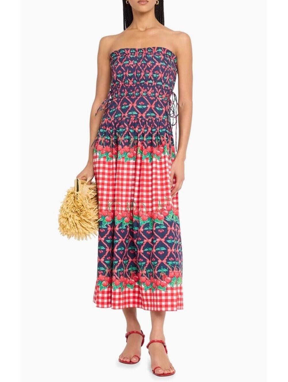 New Damson Madder Kelia Cherry Pie Strapless Dress In Blue Red Sz 12 $180